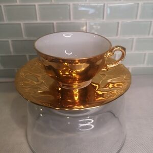 Vintage Bavaria Germany Gold Painted Tea Cup & 5" Wide Matching Saucer, Stamped